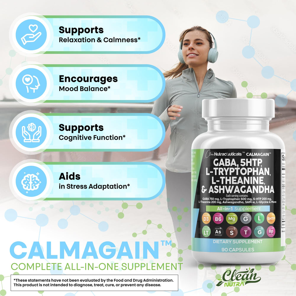 Clean Nutraceuticals Ashwagandha extract bottle suggests stress resilience support.