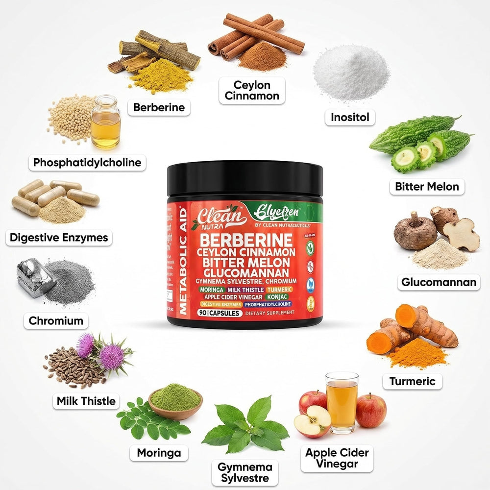 Digestive enzymes and liposomal berberine blend label on Clean Nutraceuticals bottle.