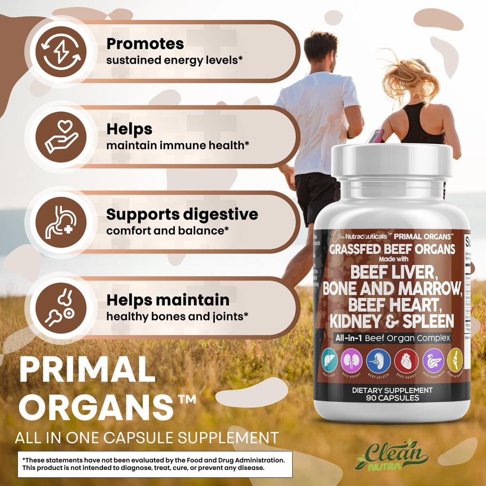 Clean Nutraceuticals grass-fed beef liver capsules bone marrow visual underscores minerals and bone health