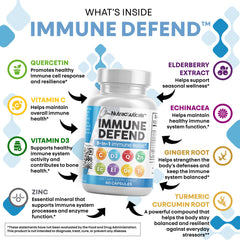Clean Nutraceuticals Immune Defense ingredients blend with elderberry and vitamins.
