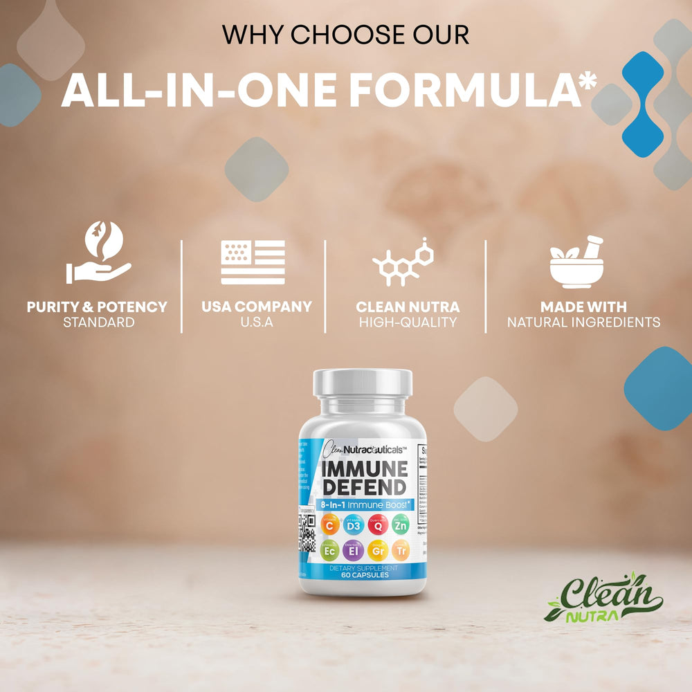 Clean Nutraceuticals Immune Defense two-pack packaging on display.