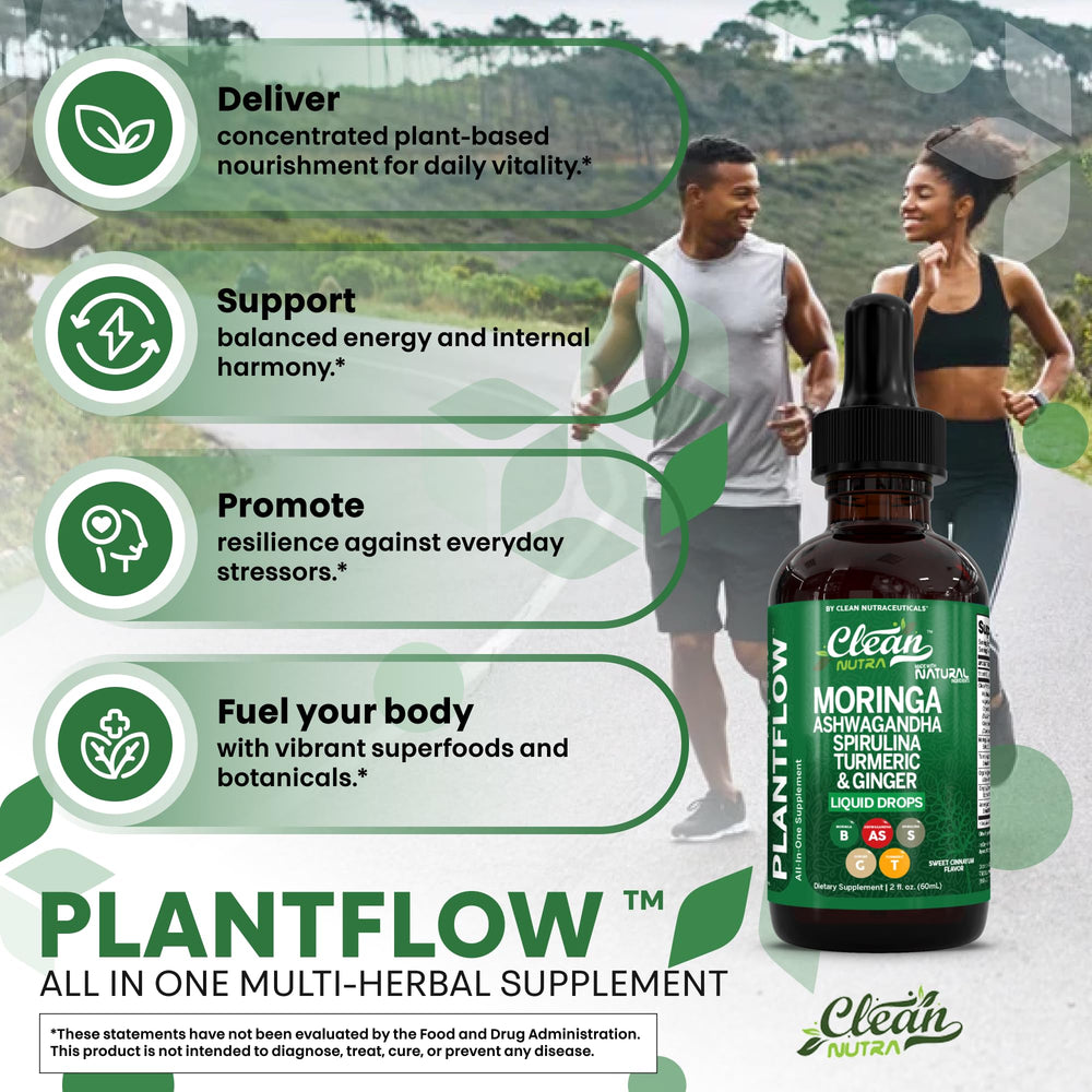 Clean Nutraceuticals ingredient-sample scene shows spirulina and chlorella components.