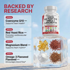 Arroz de levadura roja y omega-3: fórmula visible, uso diario posible para equilibrio nutricional.