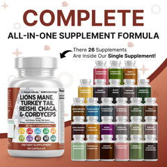 Clean Nutraceuticals Lions Mane 20in1 capsules closeup shows easy-to-swallow form