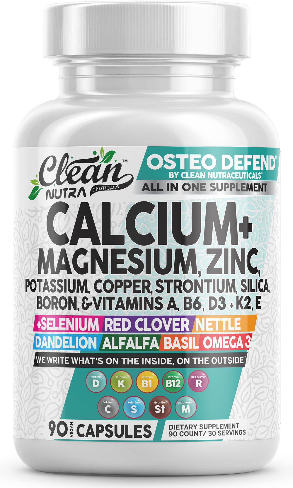 Clean Nutraceuticals Osteo Defend bottle on shelf for daily calcium magnesium zinc support.