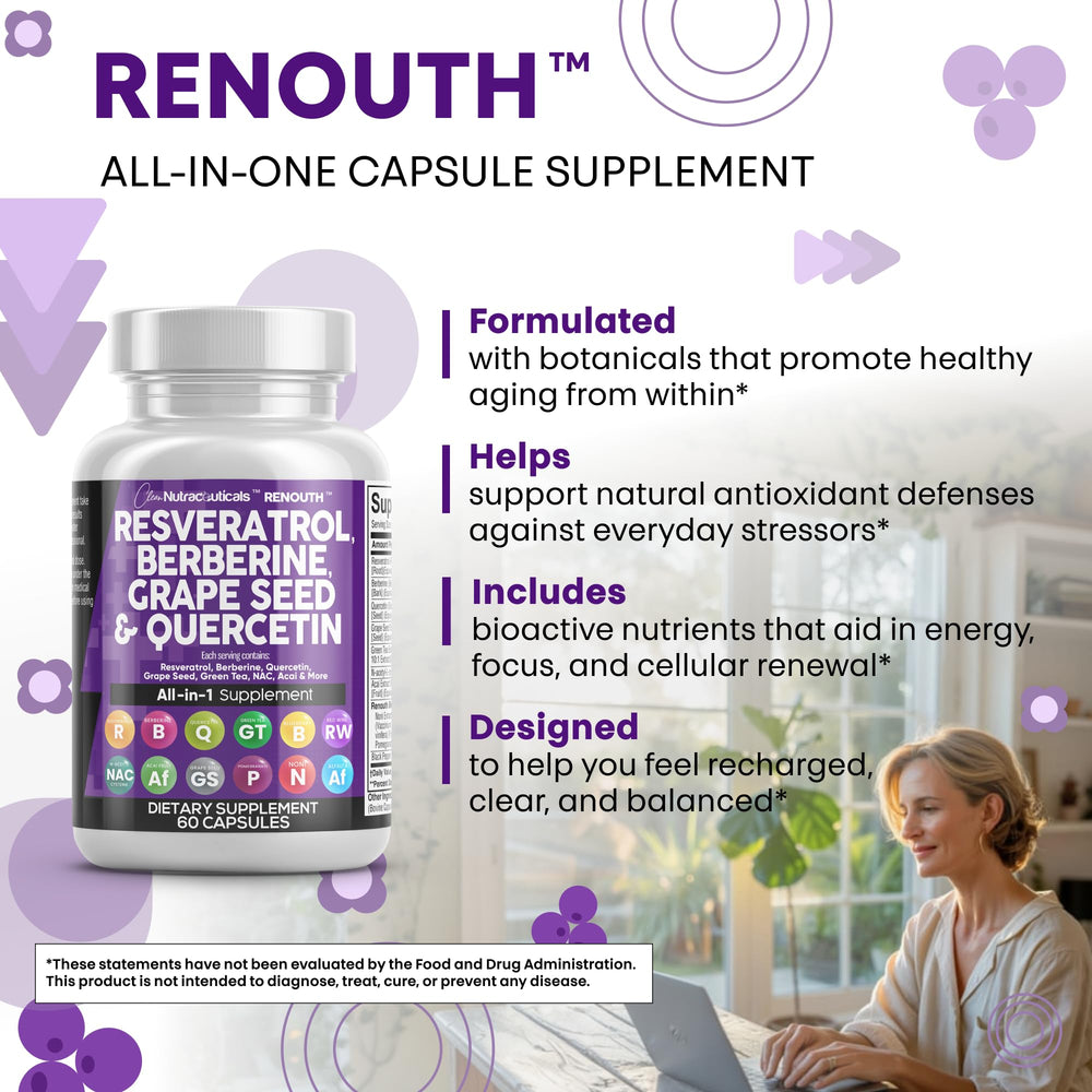 Renouth quercetin capsule beside vibrant color background