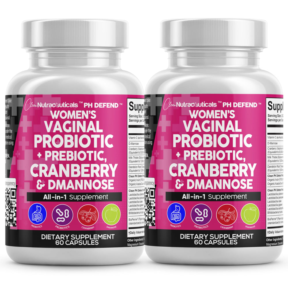 Clean Nutraceuticals vaginal probiotics bottle promotes vaginal balance and comfort.