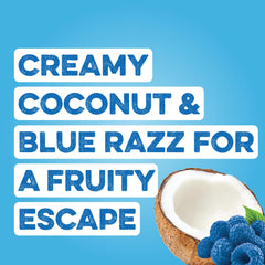 Clear Protein Blue Bahama in glass with ice for a juicy post-workout option