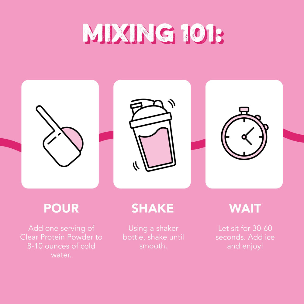 Scoop of Pink Burst powder beside a serving cup.