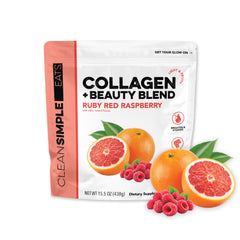 Clean Simple Eats Collagen Beauty Blend jar highlights a clean formula for daily skin support.