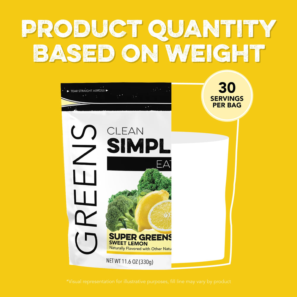 Clean Simple Eats Super Greens powder bottle label showing gluten-free and no artificial ingredients