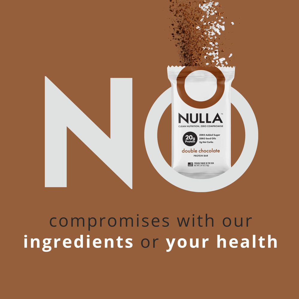 CleanForm Nulla Bar ingredients panel emphasizes no seed oils and clean labels.
