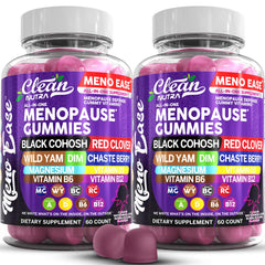 Clean Nutraceuticals menopause gummies bottle closeup shows convenient daily support