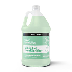Clean Revolution liquid gel sanitizer refill 128oz, ideal for home refills.