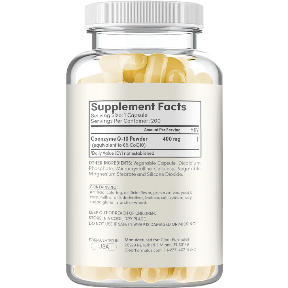 400 servings pack-shot of Clear Formulas CoQ10 400mg for long-term supply.