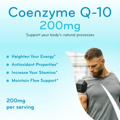 Nutrition facts panel for Clear Formulas CoQ10 200mg highlighting high absorption potential.