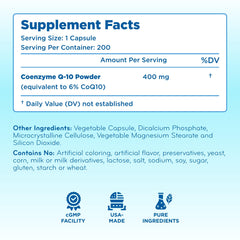 Clear Formulas CoQ10 400mg ubiquinone label front showing ingredients and purity.