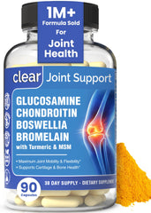 Clear Joint bottle cap shows convenient daily capsules for knee and hip support.
