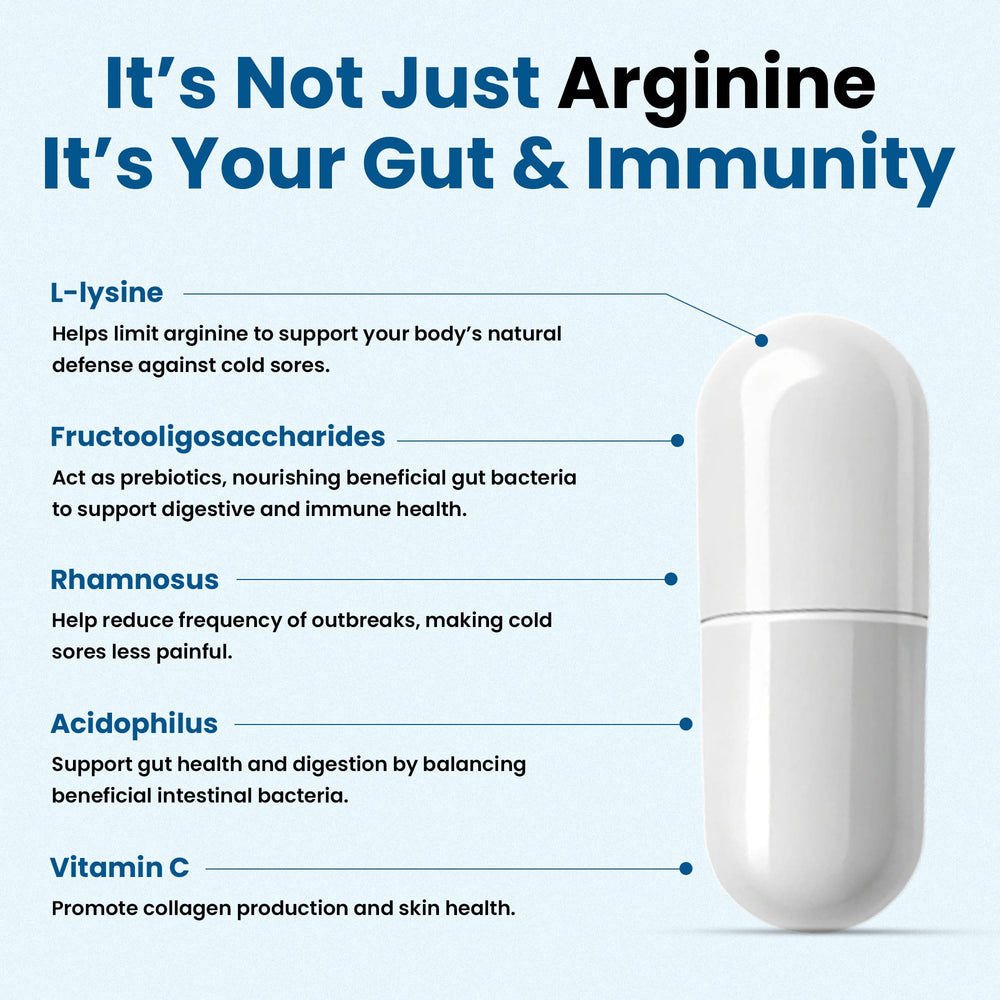 Clear Probiotics Lysine capsules close-up highlighting probiotic strains and vitamin C