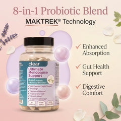 Clear Probiotics capsules illustrating easy swallow and no aftertaste.