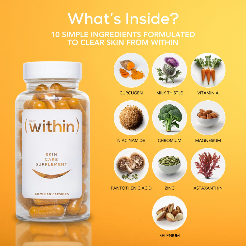 Clear Within Turmeric Extract closeup highlights high-bioavailability formula for clearer skin