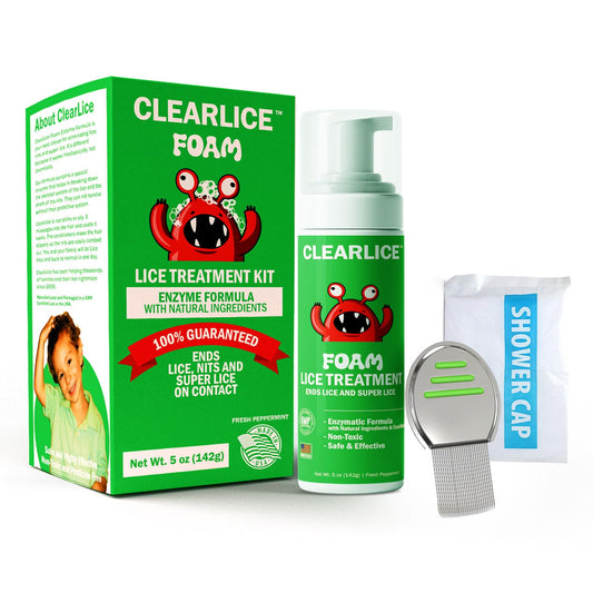 Clearlice foaming mousse application shows thorough coverage for fast lice treatment.