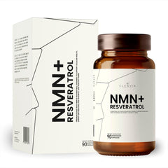 CLENVIA NMN + Resveratrol bottle and capsules for daily energy support.