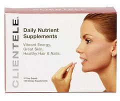 Clientele Daily Nutrient Supplements evening-dose scene supporting late-day nutrition and recovery.