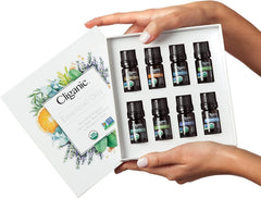Cliganic frankincense essential oil bottle offering warm, resinous scent for meditation spaces