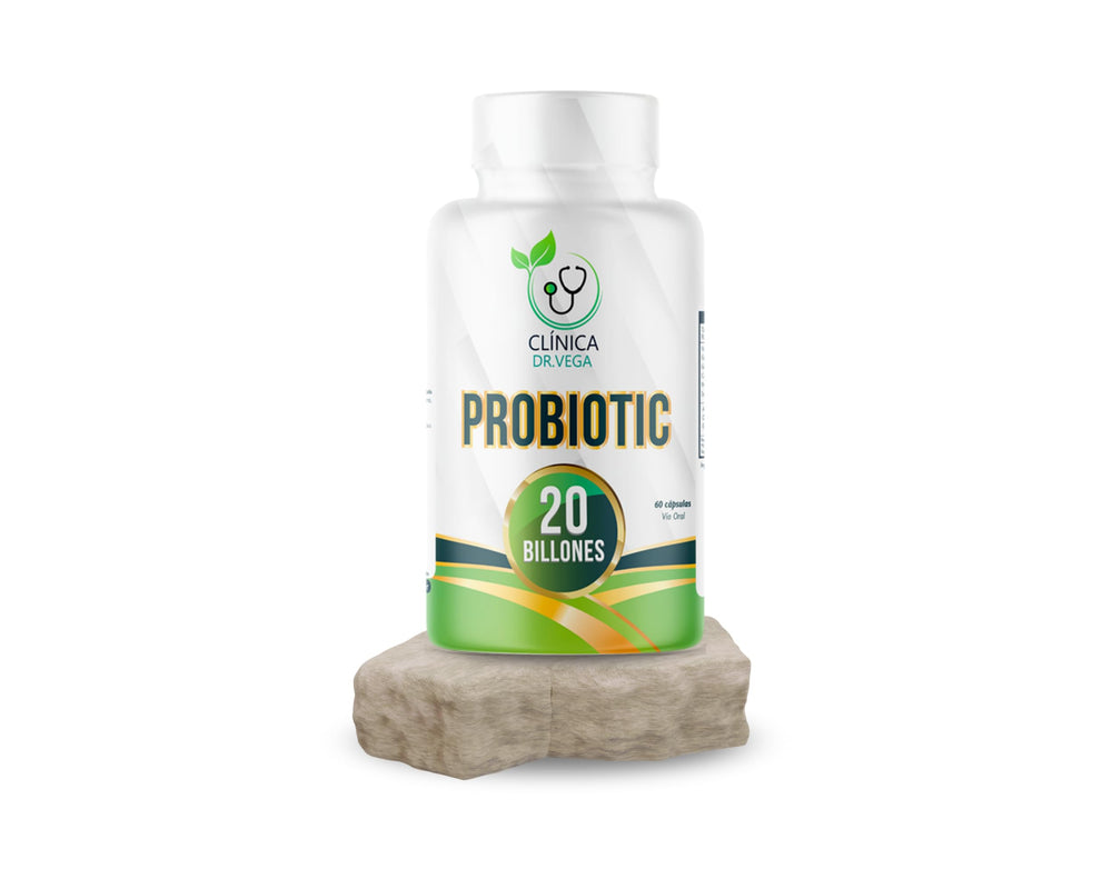Capsules of Clinica Dr Vega probiotic for daily routine use.