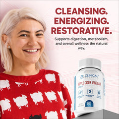 Clinical Effects ACV capsules closeup showing 1300mg per serving for energy.