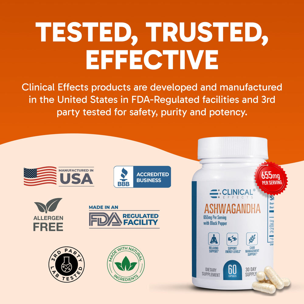 Clinical Effects Ashwagandha capsules being poured for easy daily intake