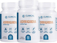 Clinical Effects Ashwagandha with Black Pepper bottle promotes calm and stamina.