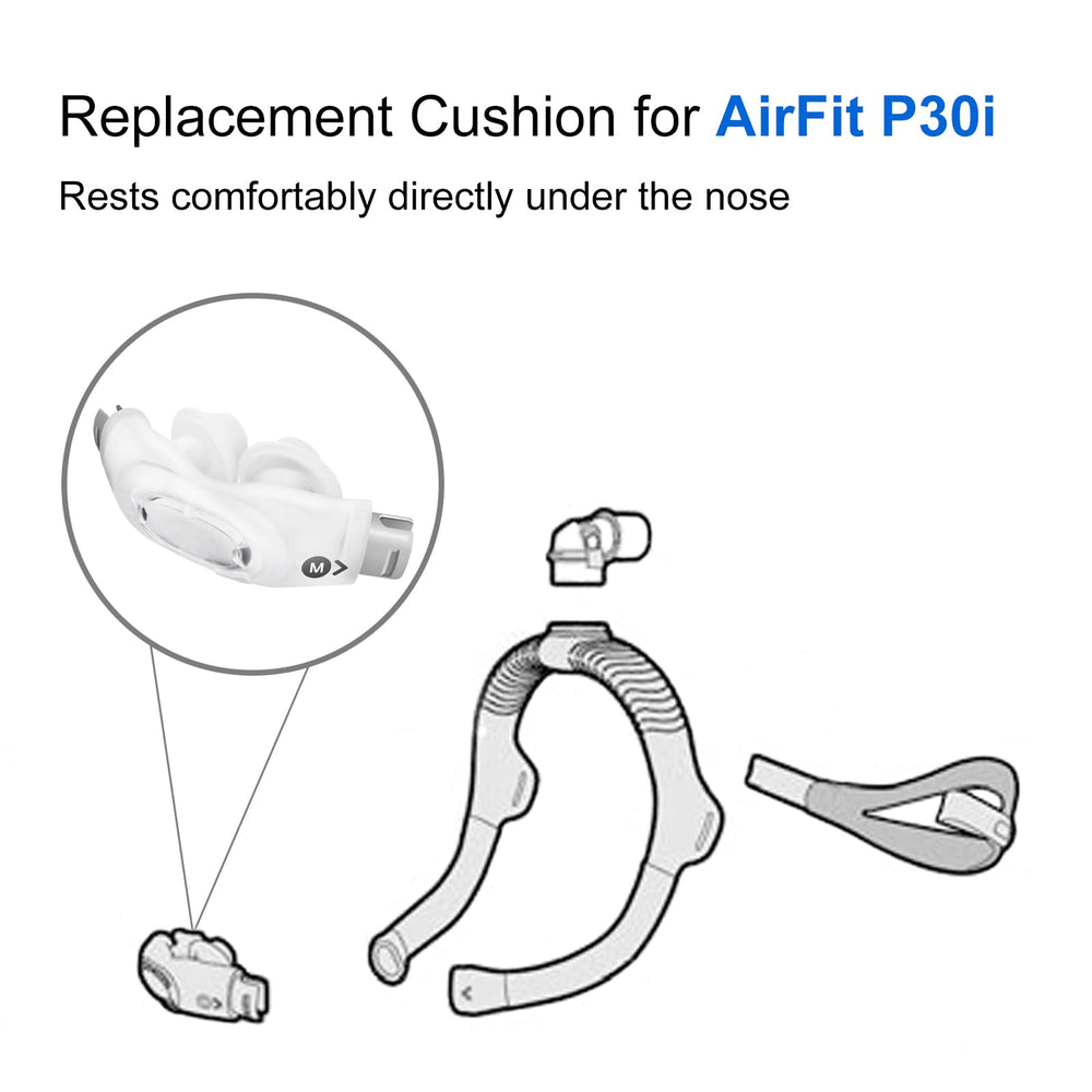 CLNRMA QuietAir vent nasal cushion minimizes exhaled air noise for bed partners.