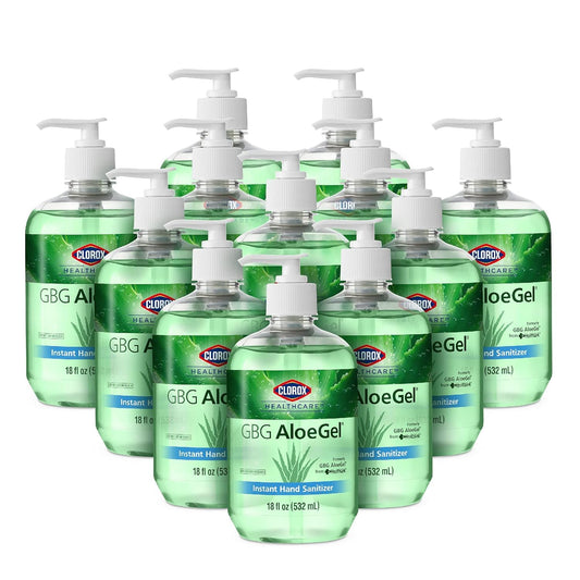 Clorox AloeGel pump bottle 18 oz for quick desk-side sanitizing.