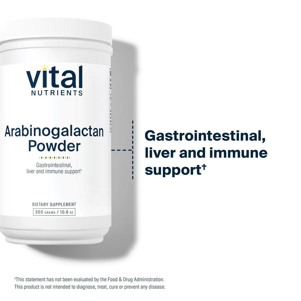 Close-up of Vital Nutrients Arabinogalactan powder texture for easy mixing.