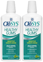 CloSYS Healthy Gums Mouthwash bottle promotes gum care and anti-gingivitis benefits.