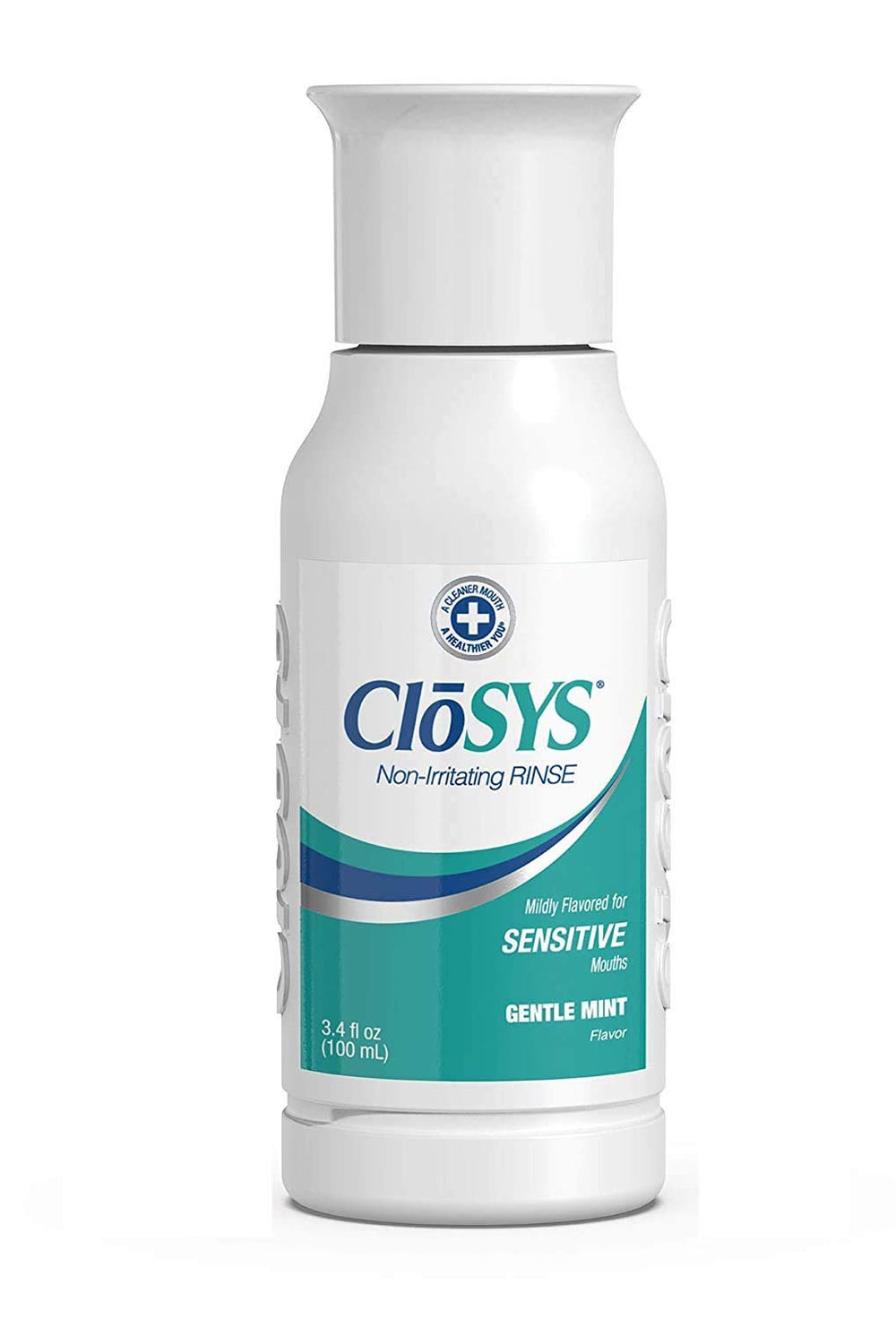 Closys Sensitive Mouthwash Gentle Mint bottle highlights alcohol-free, pH-balanced formula for sensitive mouths.
