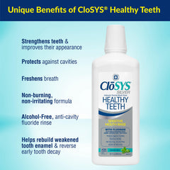 CloSYS Silver cavity protection: fluoride-based rinse aids cavity prevention in daily routines.