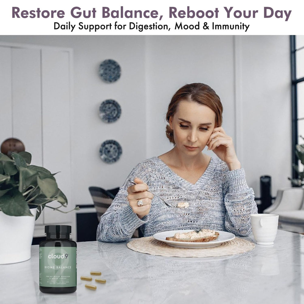 Cloud9 Biome Balance shelf-stable packaging shown for probiotic freshness.