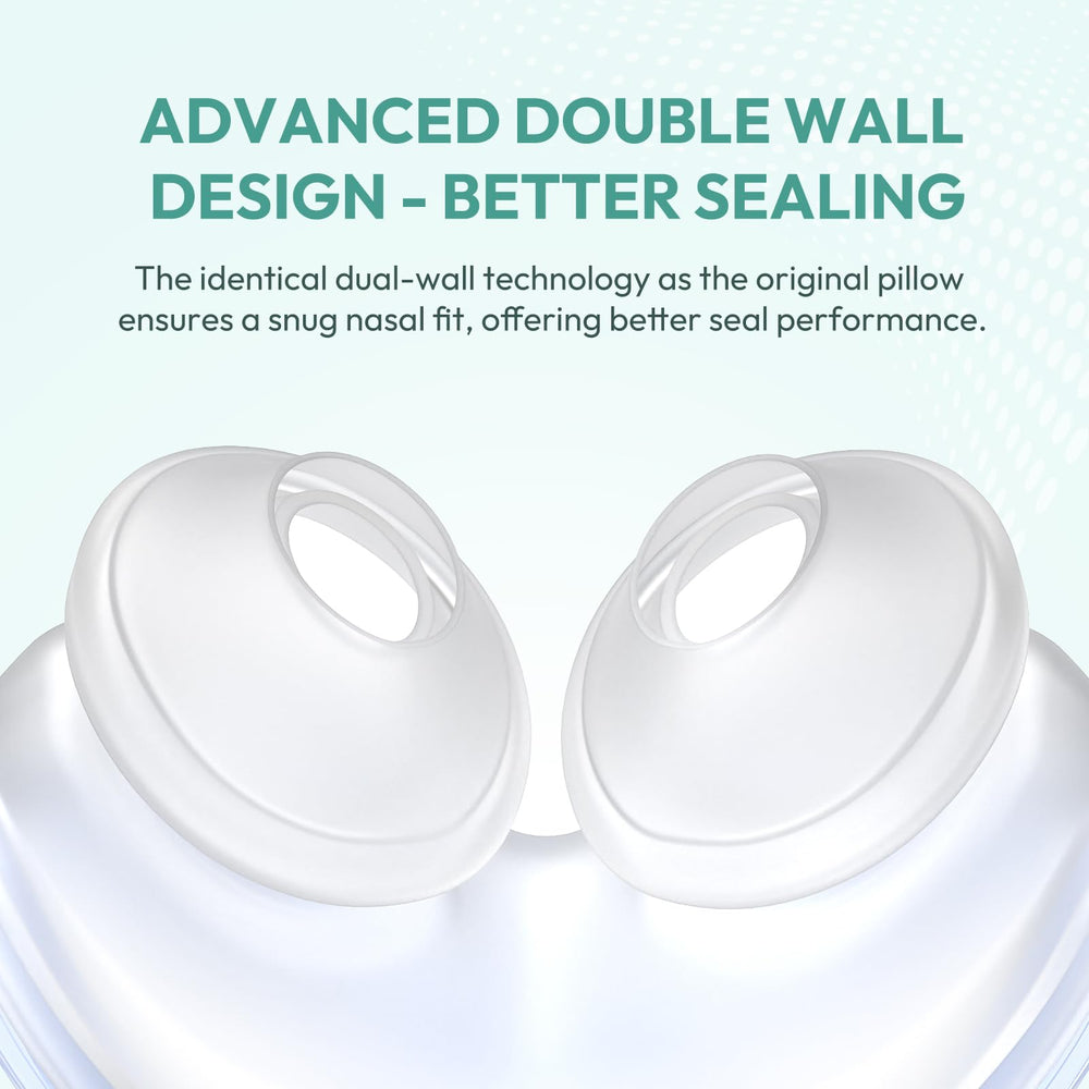Cloudcruze dual-wall design nasal pillow maintains a stable seal