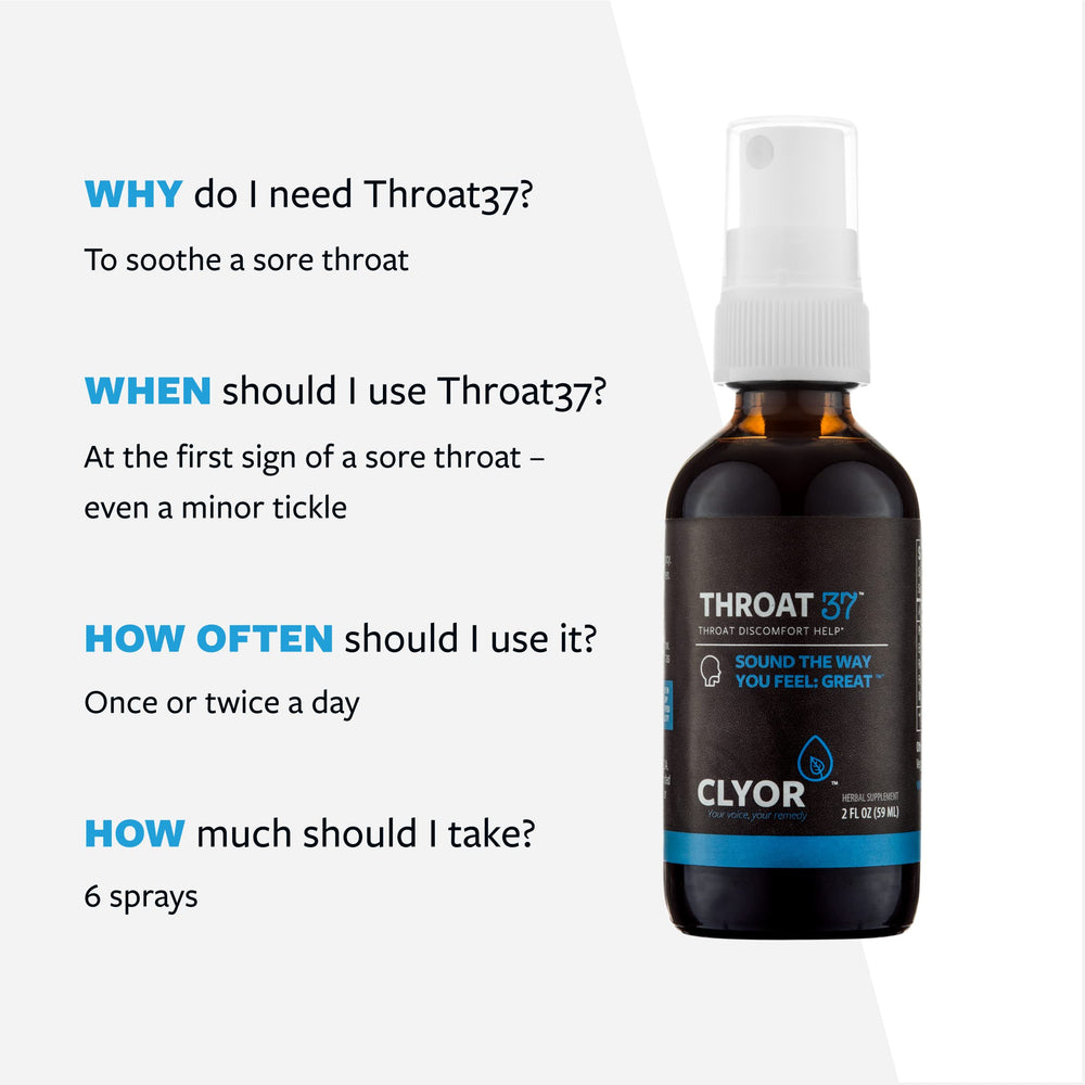 CLYOR Throat37 no preservatives label highlighting clean formulation.