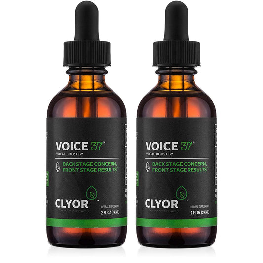 CLYOR Voice37 bottle front label shows natural herbal formula for singers.