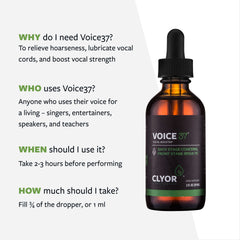 CLYOR Voice37 bottle beside tea, pleasant pre-show ritual.