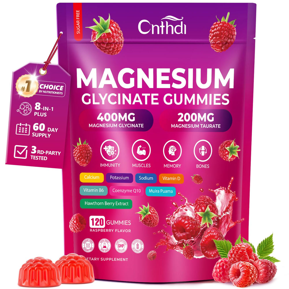 CNFHDI magnesium glycinate gummies bottle front view highlighting 600mg formula for daily wellness