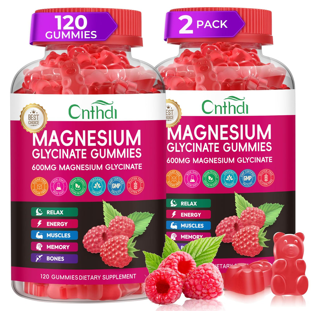 CNFHDI Magnesium Glycinate Gummies bottle front view showing raspberry flavor and sugar-free formula