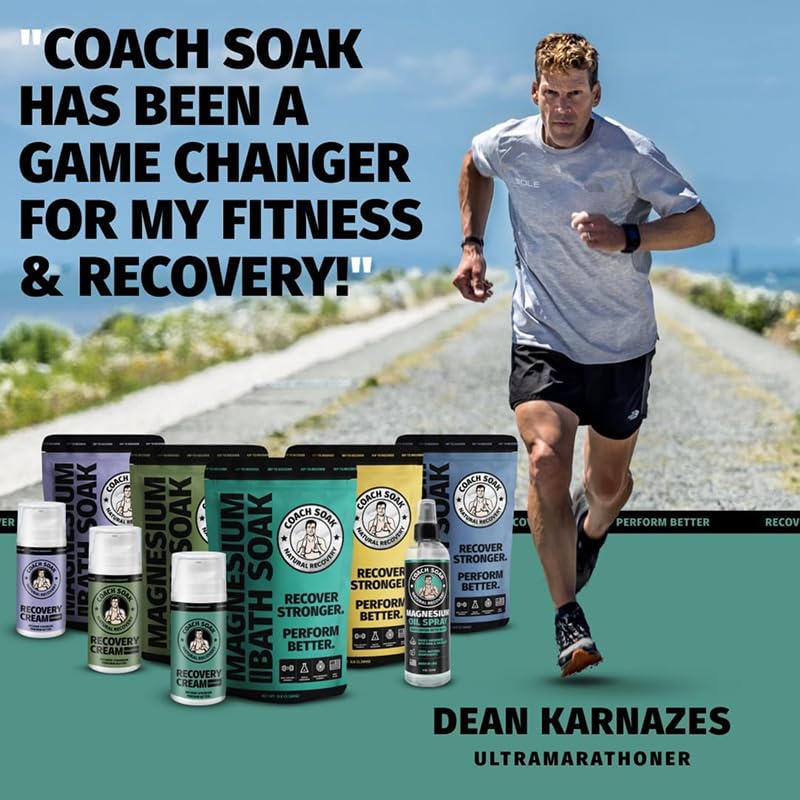 Three-pack Coach Soak display highlighting multiple scents for recovery routines.