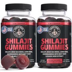 Coach Soak Shilajit Gummies raspberry-watermelon bottle boosts daily energy and focus