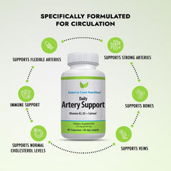 Artery Support capsules close-up showing easy daily use by adults.