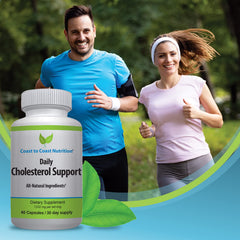 Close-up of Coast to Coast Nutrition capsules suggests simple, convenient LDL-conscious daily use.